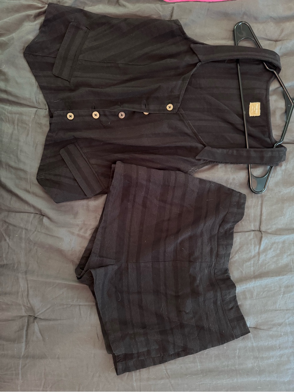 Free People Black Striped Button-Front Vest & High-Rise Shorts Set